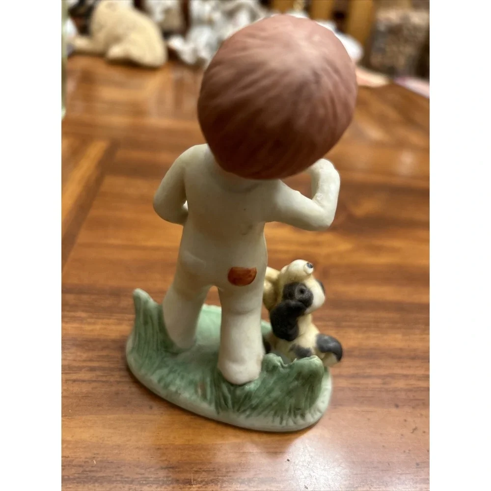 Little Boy Figurine Overalls‎ Red Pocket Cocker Spaniel Dog